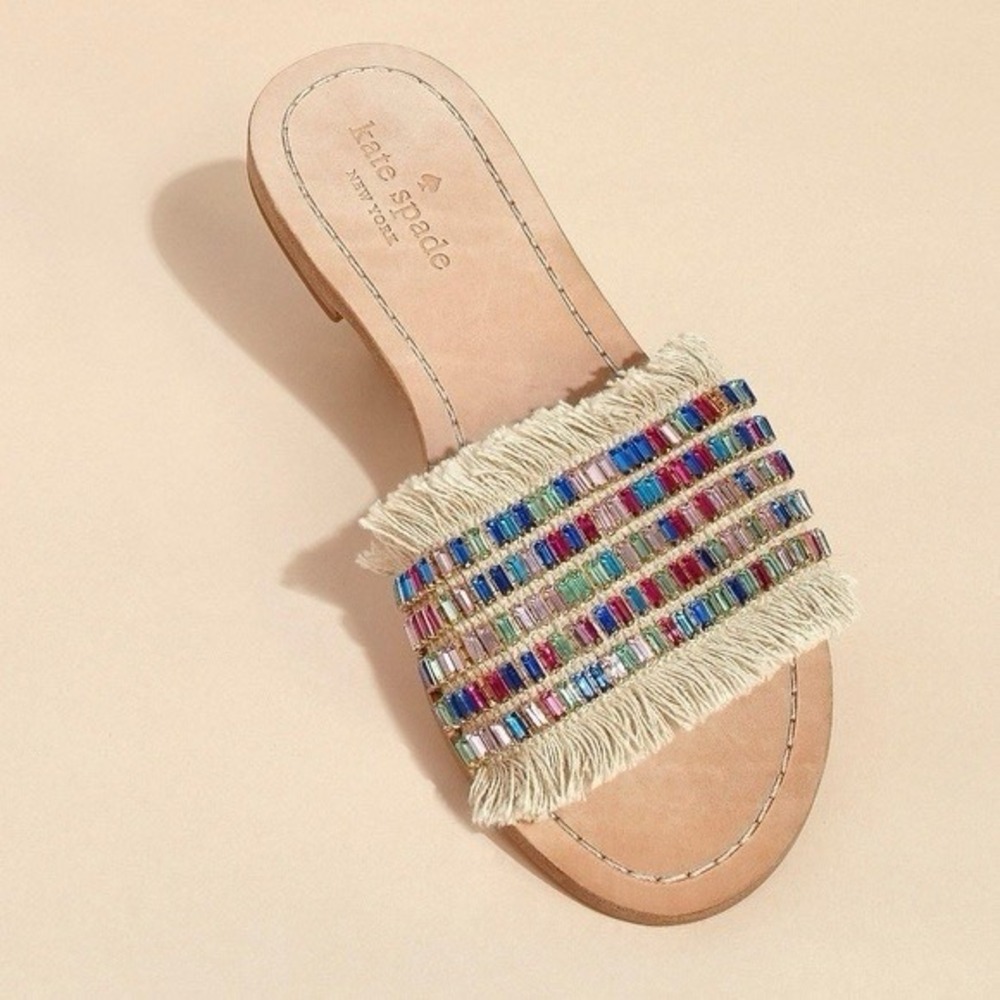 Kate Spade Solaina Multicolor Jeweled Embellished Flat Slide Sandals 8.5 Resort